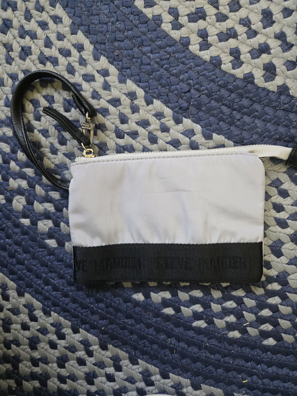 Steve Madden White Wristlet with Black Logo Band